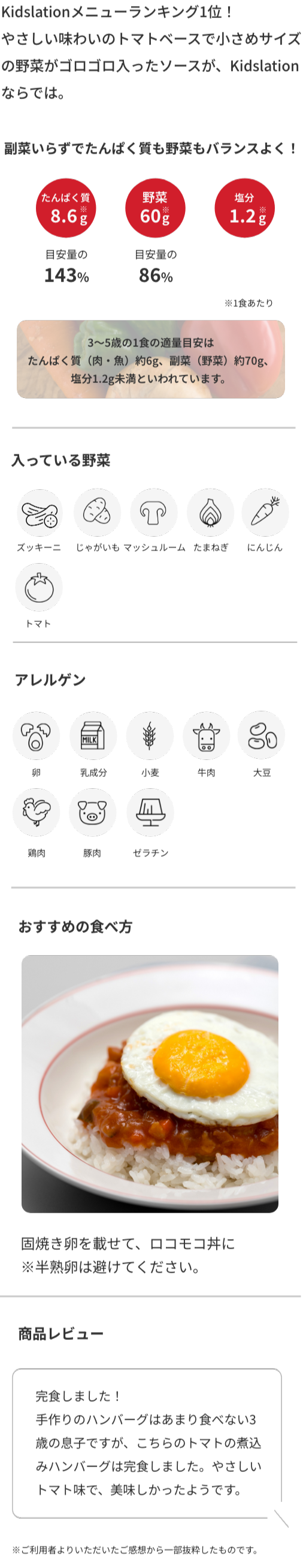 トマトの煮込みハンバーグ 商品詳細