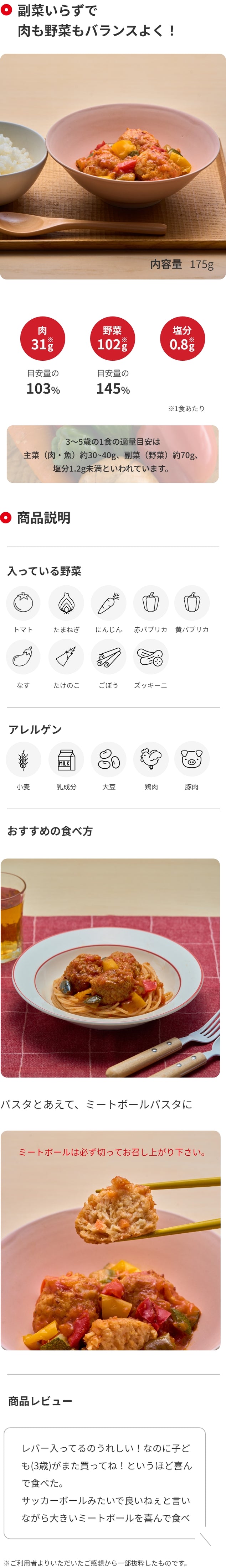 レバーと野菜入りミートボール 商品詳細